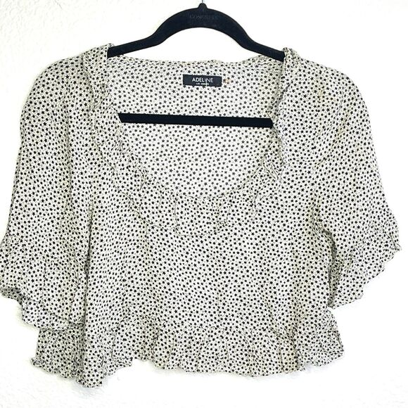Star Print Size Small Ruffle Hem Crop Top Women’s Flowy Boho Indie Blouse - Picture 11 of 11
